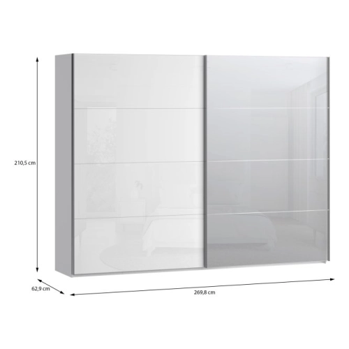 Szafa ubraniowa 270 cm Biały / Biały połysk